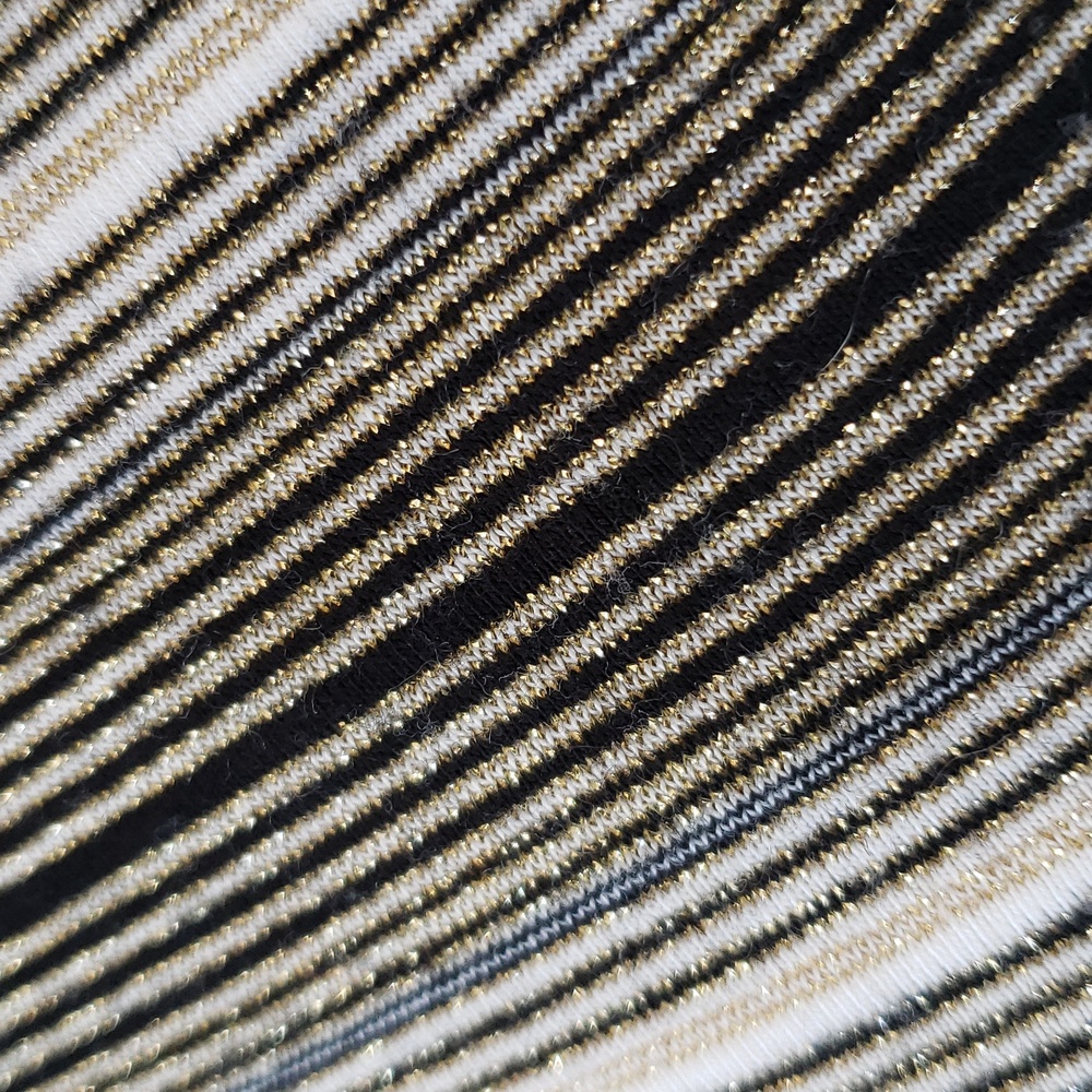 Vintage 90s Off Shoulder Metallic Stripe Top Black Gold Shimmer XS S - Picture 7 of 8